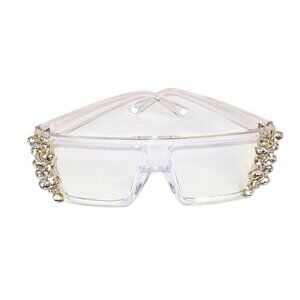 OVERSIZED SQUARE CLEAR CRYSTAL EMBELLISHED BLUE LIGHT BLOCKING GLASSES